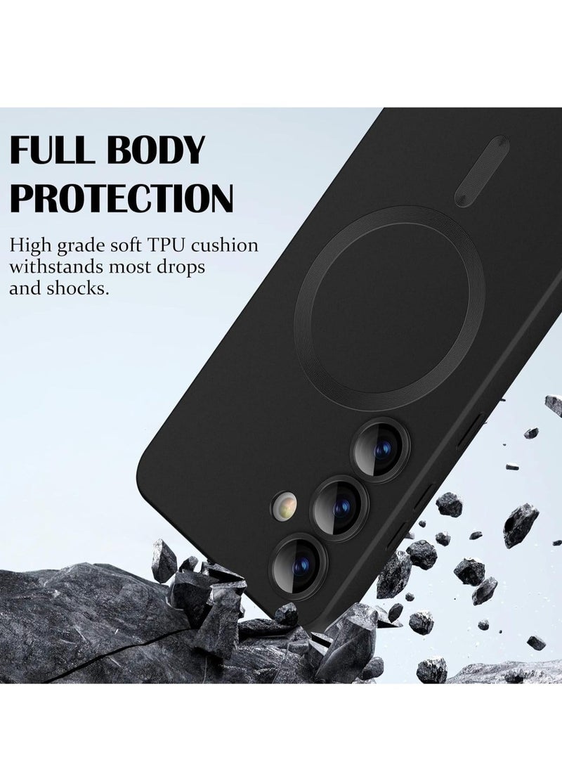 Compatible Galaxy S24 Plus Ultra Case with Camera Lens Protector (Compatible with MagSafe) Magnetic Anti-Scratch Shockproof Protective Samsung Galaxy S24+ Case for Women Men - Black - Image 2