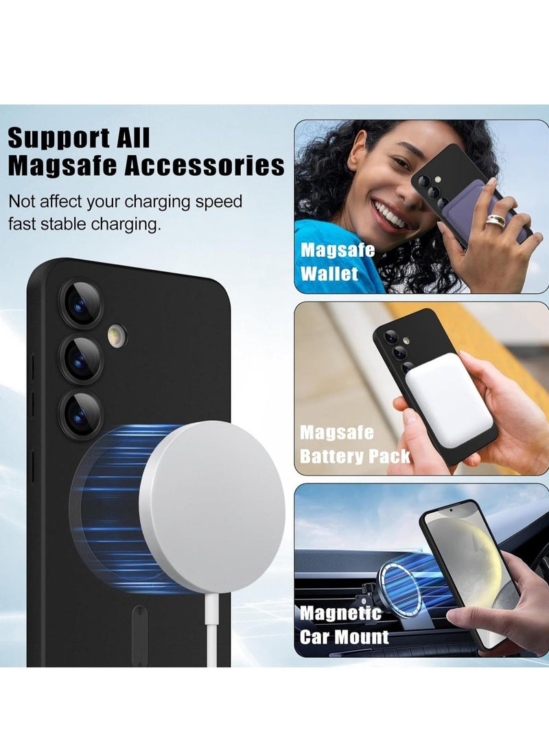 Compatible Galaxy S24 Plus Ultra Case with Camera Lens Protector (Compatible with MagSafe) Magnetic Anti-Scratch Shockproof Protective Samsung Galaxy S24+ Case for Women Men - Black - Image 3