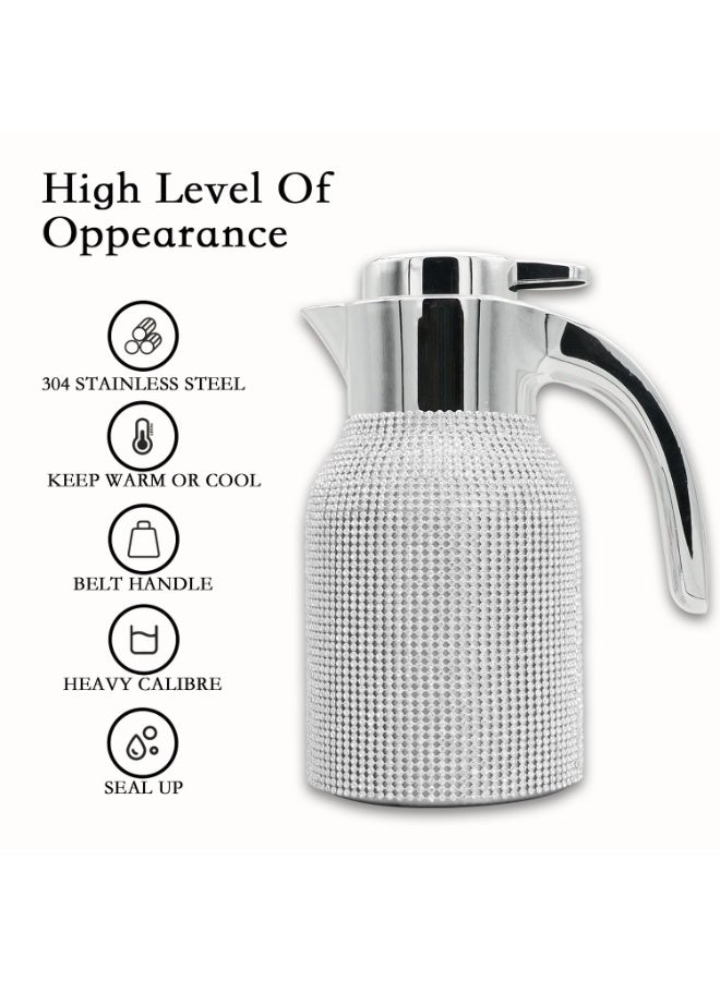 Sakura Train Hand Studded Bling Diamond Thermal Coffee Carafe Insulated Stainless Steel Vacuum Coffee Carafe for Hot Liquids, Turkish Middle Eastern Style Stainless Steel Teapot Coffee Pot for Women, Men, Adults, Guests or For Tea Party - Best Gift Idea - Image 2