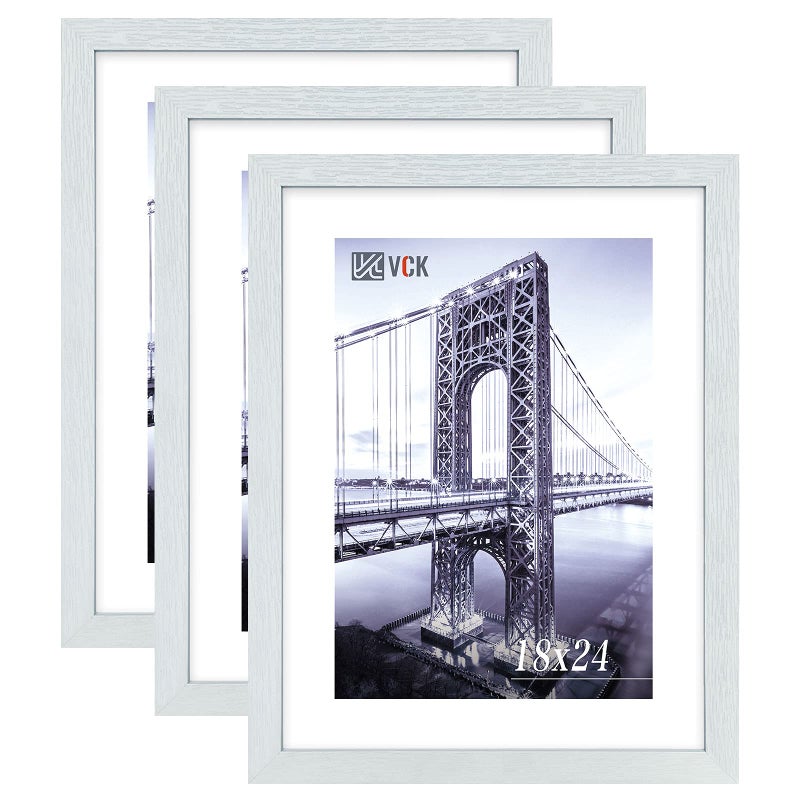 إطارات ملصقات VCK 18x24 حزمة 3 أبيض MDF خشب وزجاج أكريليك مصقول