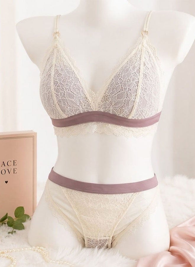 MARGOUN Women's Lace Lingerie Set - Wireless Triangle Bralette and Matching Panty - Caramel - Image 4