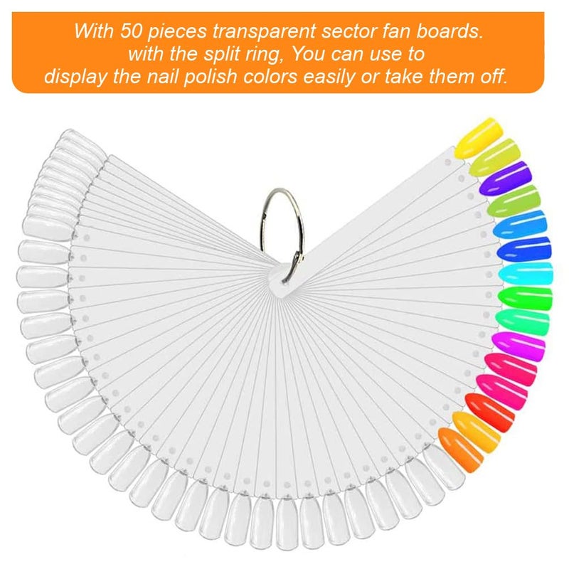 JASSINS 50 Pcs Nail Swatch Sticks with Ring and Numbered Tips - Clear Fan-shaped Display for Nail Art Polish Practice - Image 3
