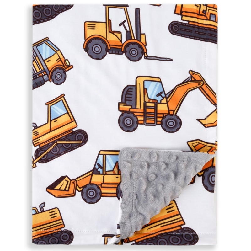 FIGEPO New Born Baby Boy Double Layer Fuzzy Nursery Toddler Blanket - Soft Minky Daycare With Dotted Backing for Baby Shower Birthday Gift - 30 x 40 Inch (Construction, 1) - Image 1