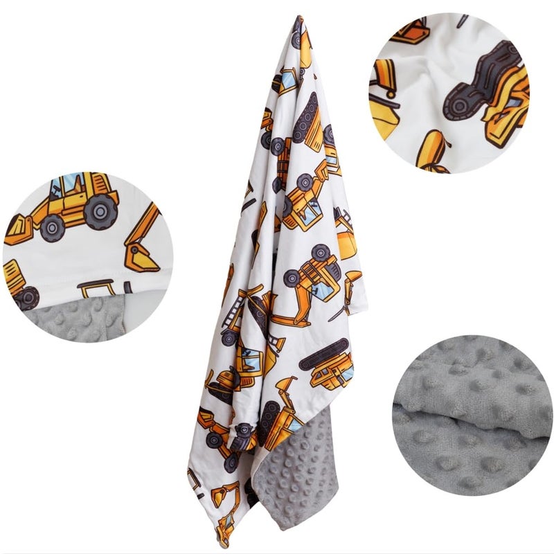 FIGEPO New Born Baby Boy Double Layer Fuzzy Nursery Toddler Blanket - Soft Minky Daycare With Dotted Backing for Baby Shower Birthday Gift - 30 x 40 Inch (Construction, 1) - Image 5