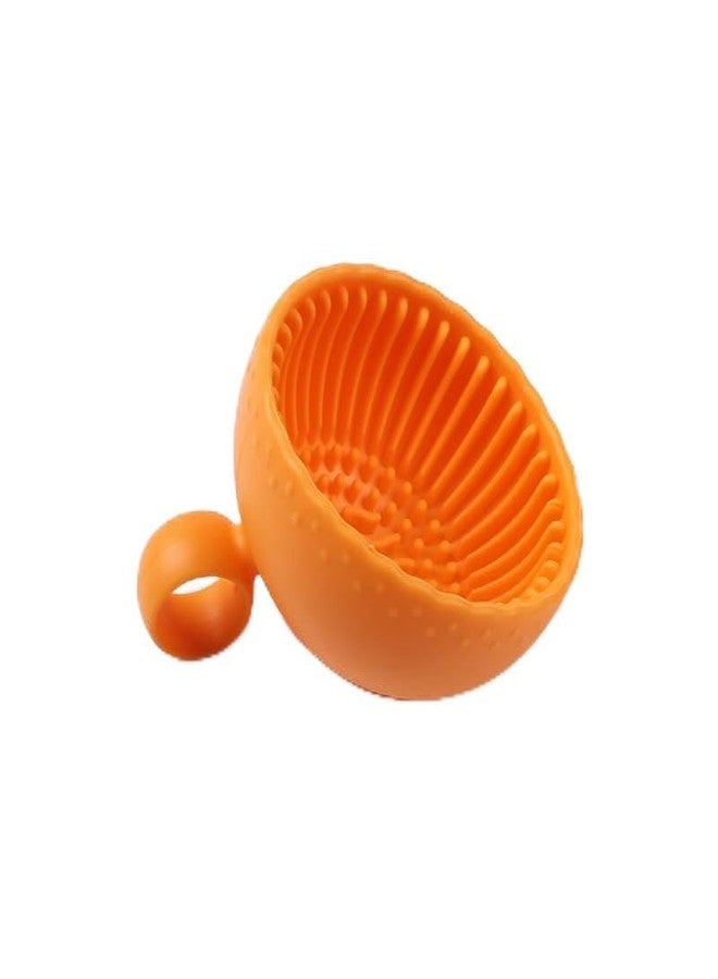 MIXNEX Silicone Scrubber Ball Cleaning Bowl – Multi-Purpose Brush Cleaner for Makeup & Dishes – Cute Round Design – Soft Scrubbing Pad for Beauty Tools, Kitchenware – 8 Colors (Orange) - Image 1