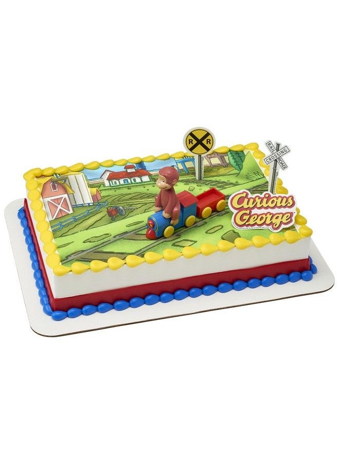 DecoPac - Decoset® Curious George Train Cake Topper 4Piece Set Keepsake Figures For Hours Of Fun Create An Adorable Birthday Centerpiece - Image 1