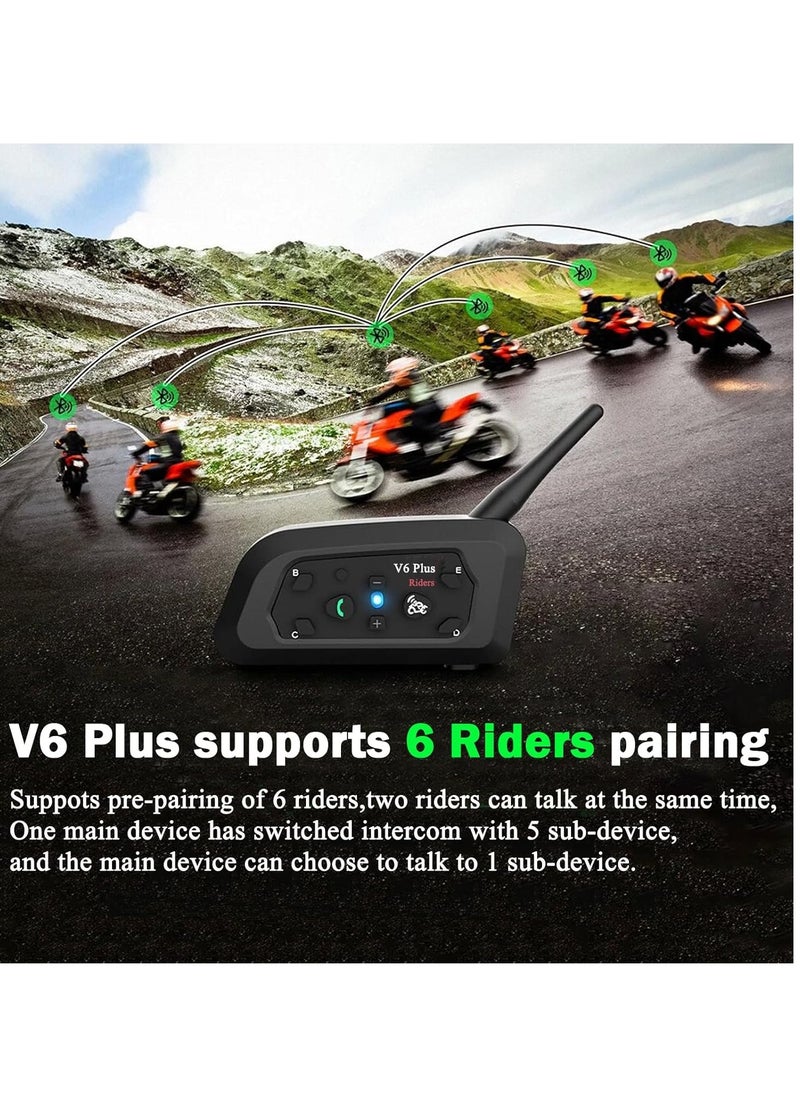 General - V6 Plus Motorcycle Bluetooth Helmet Headset, Full Duplex Wireless Motorcycle Intercom, Connection up to 6 Riders, 1200m Range/HiFi Stereo Sound/IP65 Waterproof, Type C Interface, 1 Pack - Image 1