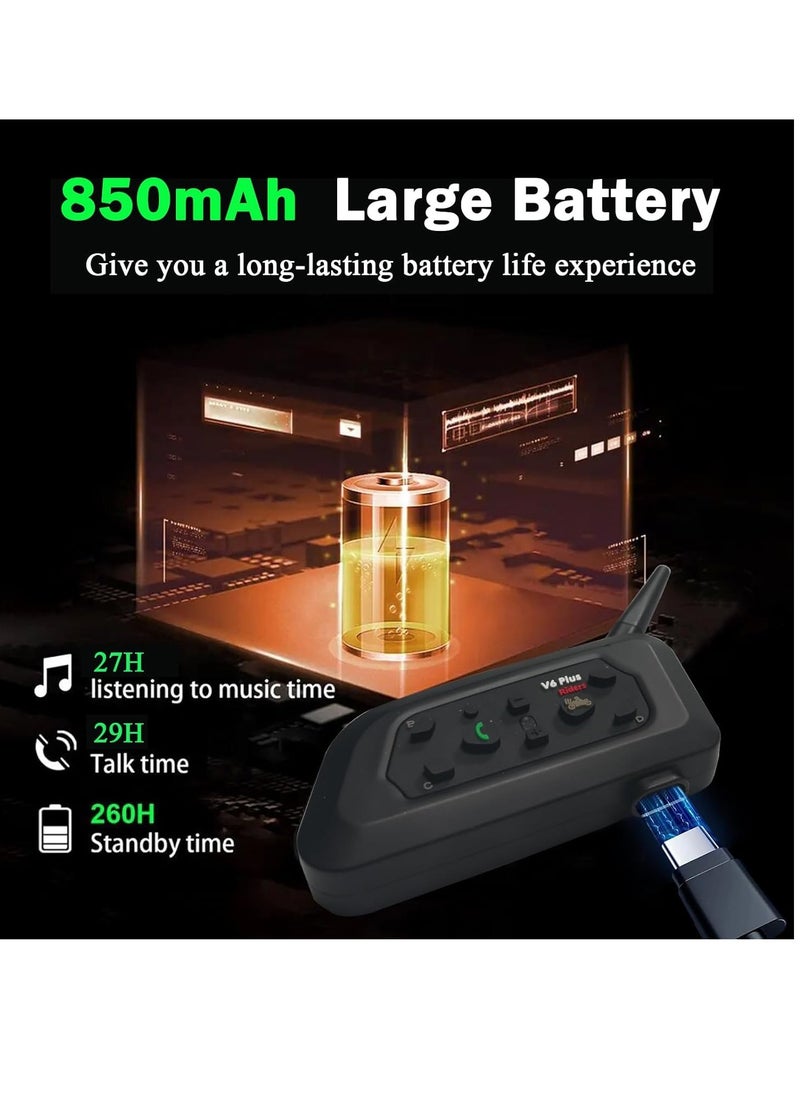 General - V6 Plus Motorcycle Bluetooth Helmet Headset, Full Duplex Wireless Motorcycle Intercom, Connection up to 6 Riders, 1200m Range/HiFi Stereo Sound/IP65 Waterproof, Type C Interface, 1 Pack - Image 1