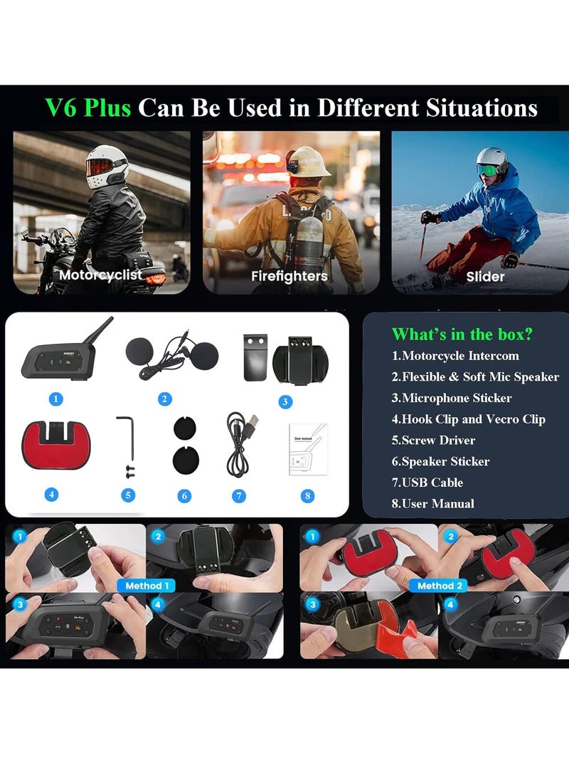 General - V6 Plus Motorcycle Bluetooth Helmet Headset, Full Duplex Wireless Motorcycle Intercom, Connection up to 6 Riders, 1200m Range/HiFi Stereo Sound/IP65 Waterproof, Type C Interface, 1 Pack - Image 1