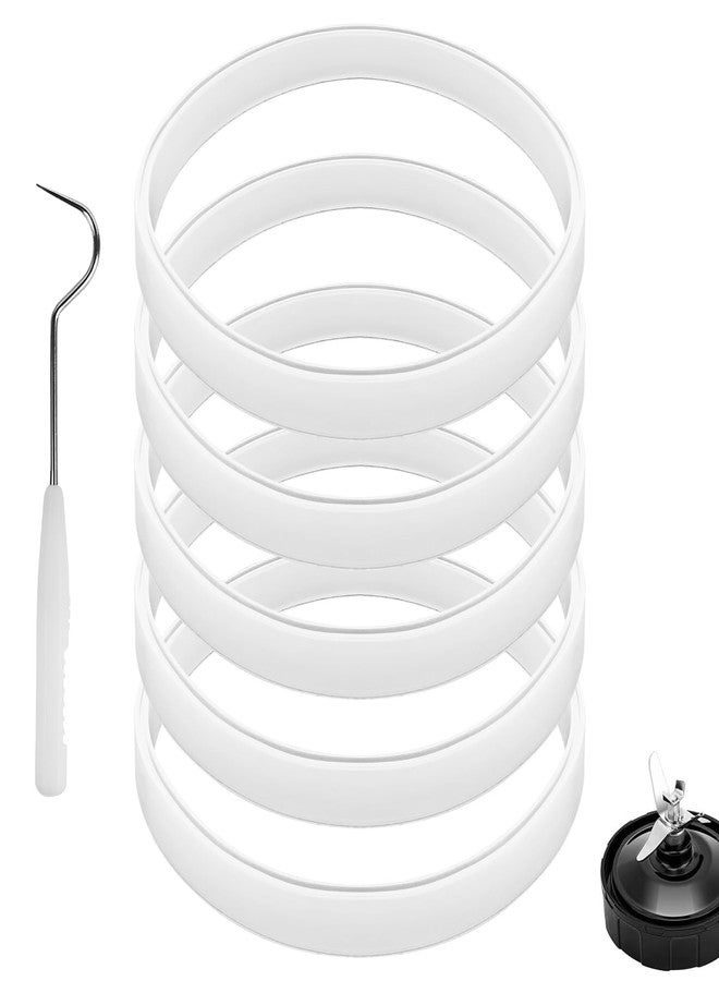 Linkidea 5 Pcs Blender Replacement Parts, Silicone Gasket Exact Fit Lid with Changing Tool, Compatible with NutriBullet Model BL480/BL680/BL910/CT680 (White) - Image 1