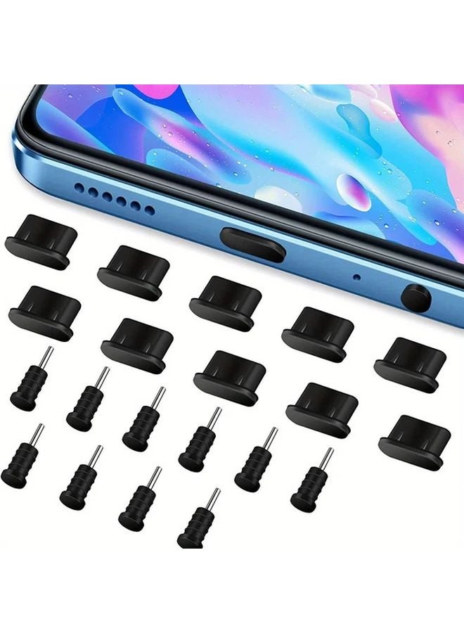 10 مجموعات من سدادات الغبار السيلكون الأسود لمنفذ الشحن ومقسم السماعات، متوافقة مع Type C - Image 2