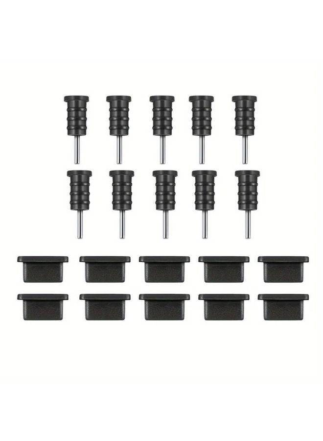 10 مجموعات من سدادات الغبار السيلكون الأسود لمنفذ الشحن ومقسم السماعات، متوافقة مع Type C - Image 4