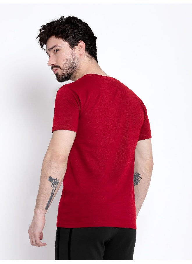 Beyoung Red Plain T-shirt For Men  - Image 2