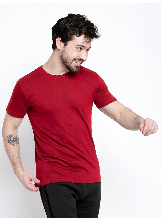 Beyoung Red Plain T-shirt For Men  - Image 3