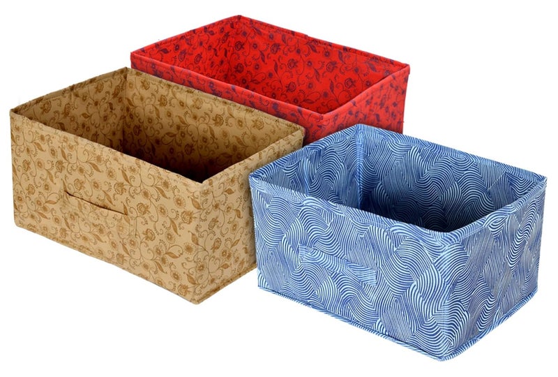 Kuber Industries Kuber Industries Laheriya Metalic Print Non Woven Fabric 3Replacement Drawer Storage And Cloth Organizer Unit for Closet Blue Red BeigeKUBMART15998  - Image 1