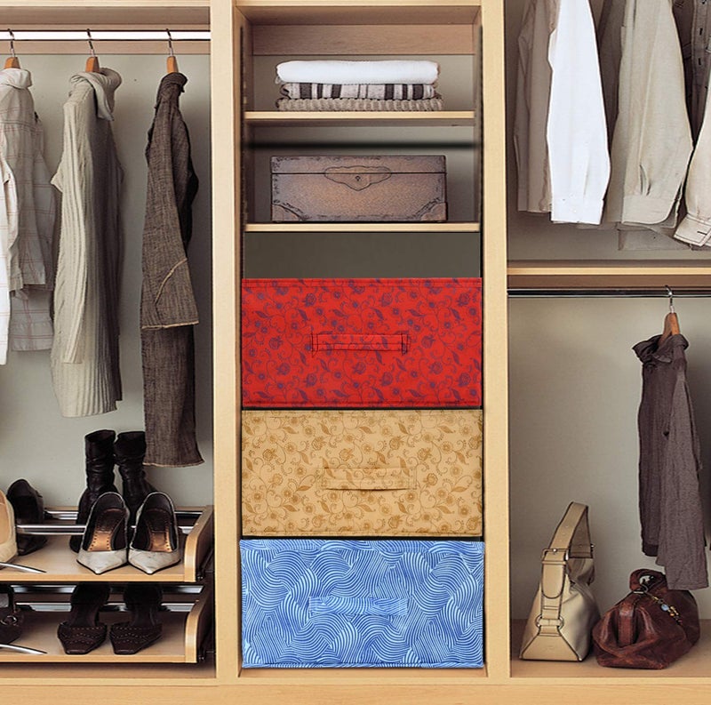 Kuber Industries Kuber Industries Laheriya Metalic Print Non Woven Fabric 3Replacement Drawer Storage And Cloth Organizer Unit for Closet Blue Red BeigeKUBMART15998  - Image 3