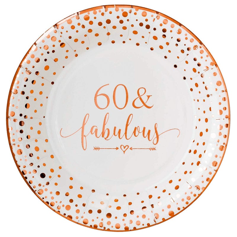 Crisky 60 Fabulous Disposable Plates for Women 60th Birthday Decorations Rose Gold Dessert Buffet Cake Disposable Plates 60th Birthday Party Table Supples 50 Count 9 inches
