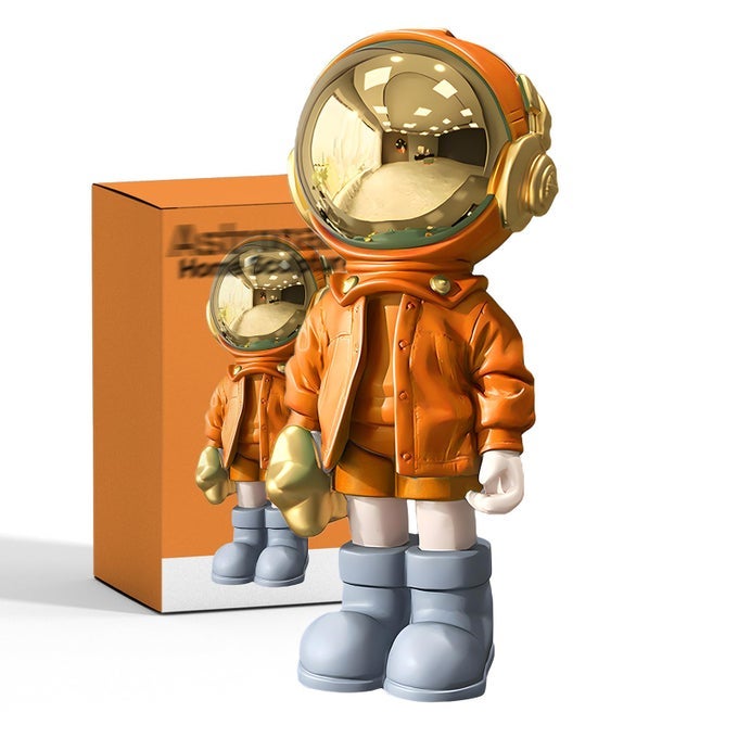 FIGURINE STATUE ASTRONAUT SCULPTURE SPACEMAN DECORSCULPTURES FOR HOME DECORARTS ORANGE SHELF DECORATIONCOOL METAL MASK TABLE DECORLARGE SPACEMAN FIGURE ORNAMENT