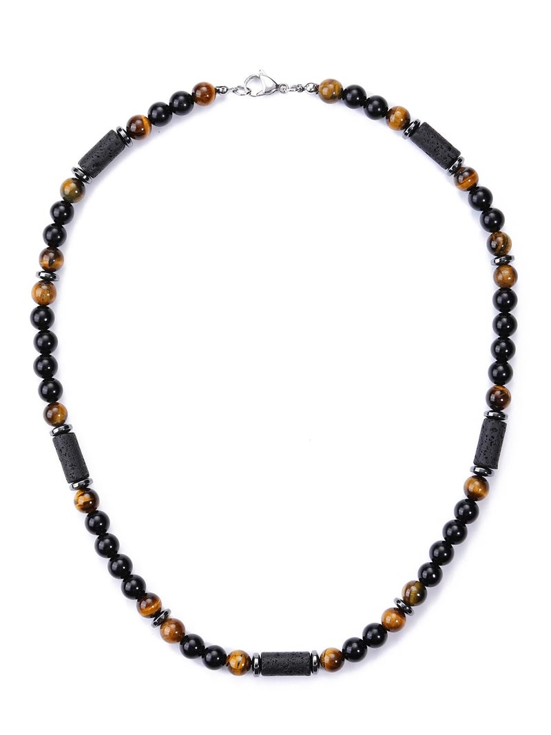 Top Plaza Men's Tiger Eye Lava Stones Obsidian Necklace Healing Crystal Handmade Gemstone Beaded Necklace for Men Stress Relief Balance Protection Jewelry Gifts - Image 2
