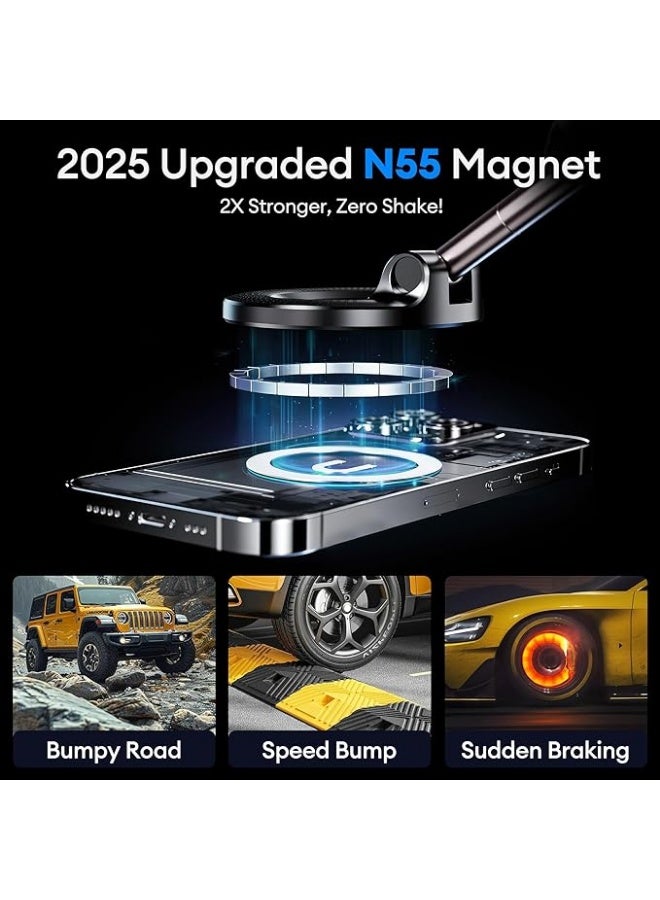Car Mobile Phone Holder with Suction Cup, Compatible with MagSafe, 360° Adjustable aFoldable Magnetic Phone Holder For Car/Wibandshield/Glass/Any Smooth Surface - Black - Image 4