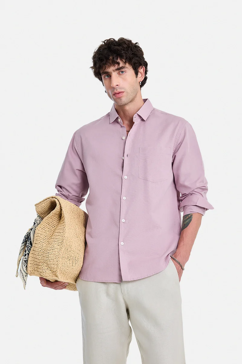 SNITCH Mauve Solid Long Sleeve Regular Fit Vacation Shirt