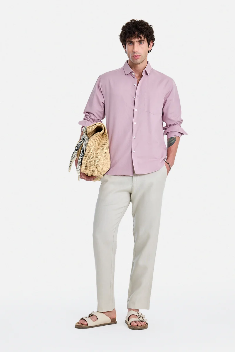 SNITCH Mauve Solid Long Sleeve Regular Fit Vacation Shirt