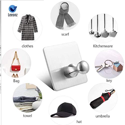 Leeonz Adhesive Hooks, Wall Hanger Towel Hooks Heavy Duty Hooks for Hanging Ideal for Bathroom Shower Kitchen Home Door Closet Cabinet Stainless Steel (Set of 2, C) - Image 3