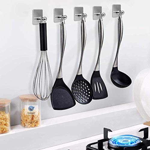 Leeonz Adhesive Hooks, Wall Hanger Towel Hooks Heavy Duty Hooks for Hanging Ideal for Bathroom Shower Kitchen Home Door Closet Cabinet Stainless Steel (Set of 2, C) - Image 1