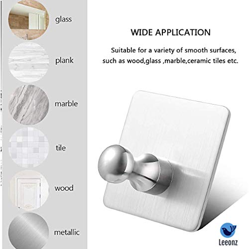 Leeonz Adhesive Hooks, Wall Hanger Towel Hooks Heavy Duty Hooks for Hanging Ideal for Bathroom Shower Kitchen Home Door Closet Cabinet Stainless Steel (Set of 2, C) - Image 5