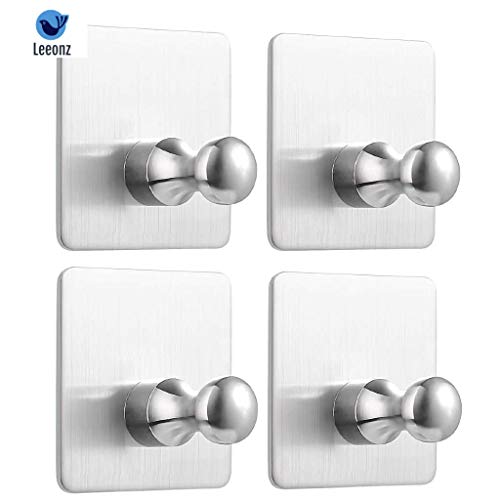 Leeonz Adhesive Hooks, Wall Hanger Towel Hooks Heavy Duty Hooks for Hanging Ideal for Bathroom Shower Kitchen Home Door Closet Cabinet Stainless Steel (Set of 2, C) - Image 2