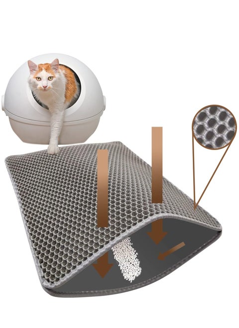 Cat Litter Mat Trapping Litter Box Honeycomb Double Layer Design Large Size Easy Clean Scatter Control Non-Slip Waterproof Kitty Litter Mats Fold 60 by 45 Centimeters