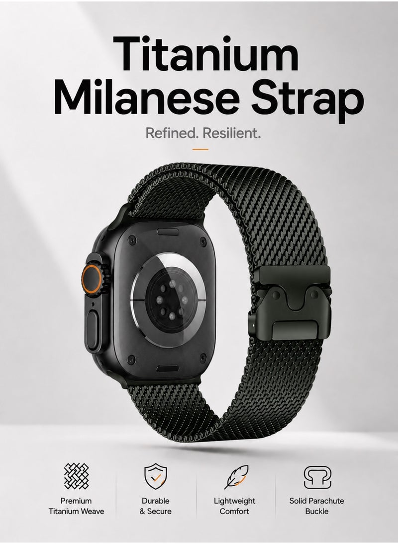 Saudi Select Titanium Milanese Loop Compatible with Apple Watch Bands 49mm 46mm 45mm 44mm for Men Women, Mesh Loop with Parachute-style Buckle for iWatch Ultra 2/Ultra Series 10 9 8 7 SE 2/SE 6 5 4 - Image 1