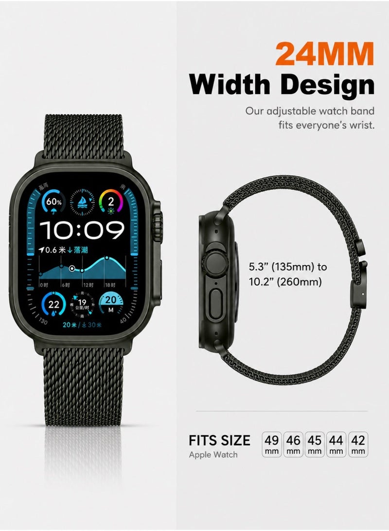 Saudi Select Titanium Milanese Loop Compatible with Apple Watch Bands 49mm 46mm 45mm 44mm for Men Women, Mesh Loop with Parachute-style Buckle for iWatch Ultra 2/Ultra Series 10 9 8 7 SE 2/SE 6 5 4 - Image 2