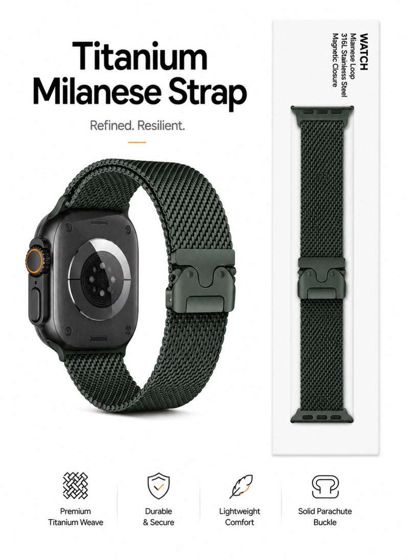 Saudi Select Titanium Milanese Loop Compatible with Apple Watch Bands 49mm 46mm 45mm 44mm for Men Women, Mesh Loop with Parachute-style Buckle for iWatch Ultra 2/Ultra Series 10 9 8 7 SE 2/SE 6 5 4 - Image 1
