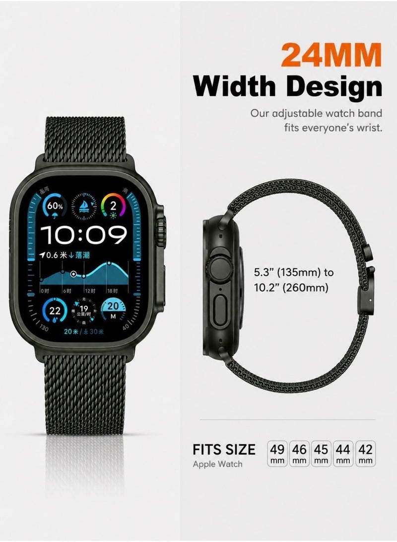 Saudi Select Titanium Milanese Loop Compatible with Apple Watch Bands 49mm 46mm 45mm 44mm for Men Women, Mesh Loop with Parachute-style Buckle for iWatch Ultra 2/Ultra Series 10 9 8 7 SE 2/SE 6 5 4 - Image 4