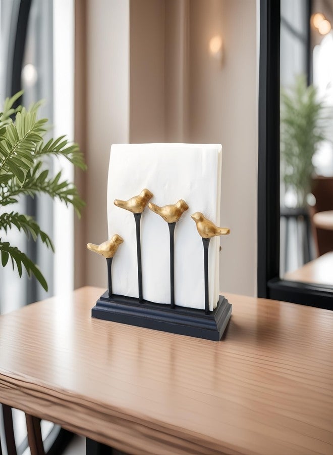 Yeaco Wooden Base Golden Birds on Branch Vertical Decorative Napkin Holder - Image 2