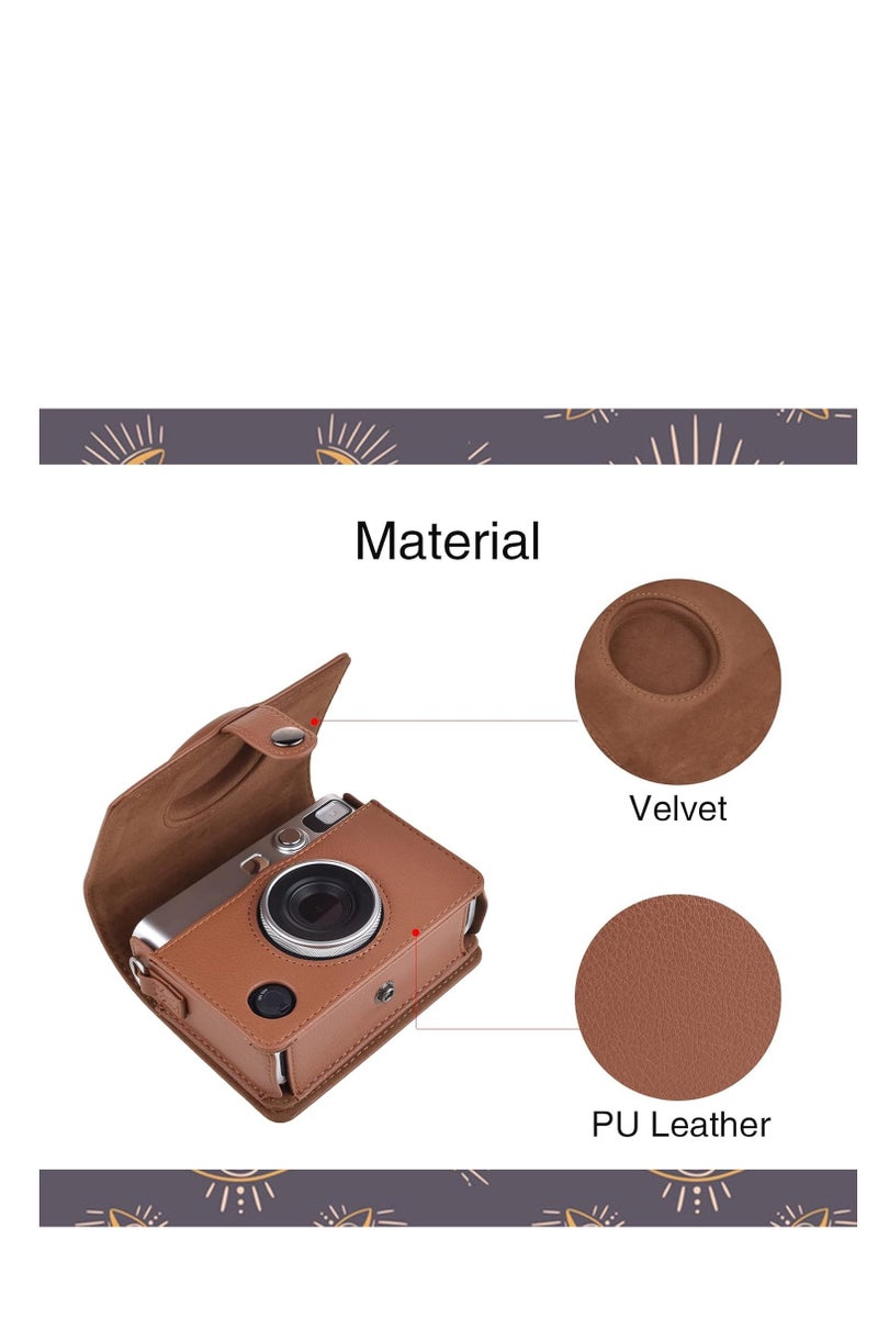 Flushrenic Case for Fuji Mini EVO,Camera Case Compatible for Fuji Mini EVO Camera with Adjustable Shoulder Strap in Brown Lychee Texture Horizontal Style - Image 2