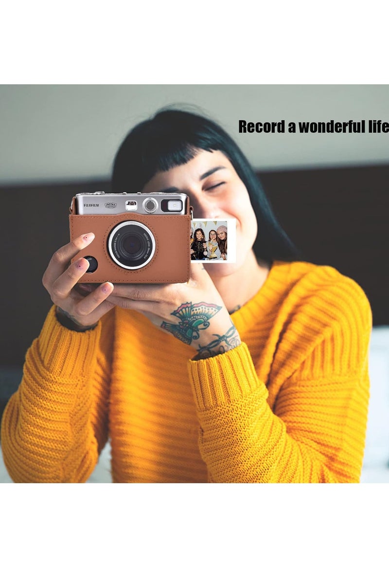 Flushrenic Case for Fuji Mini EVO,Camera Case Compatible for Fuji Mini EVO Camera with Adjustable Shoulder Strap in Brown Lychee Texture Horizontal Style - Image 5