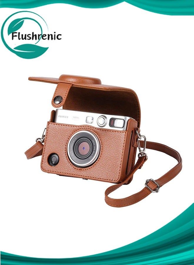 Flushrenic Case for Fuji Mini EVO,Camera Case Compatible for Fuji Mini EVO Camera with Adjustable Shoulder Strap in Brown Lychee Texture Horizontal Style - Image 1