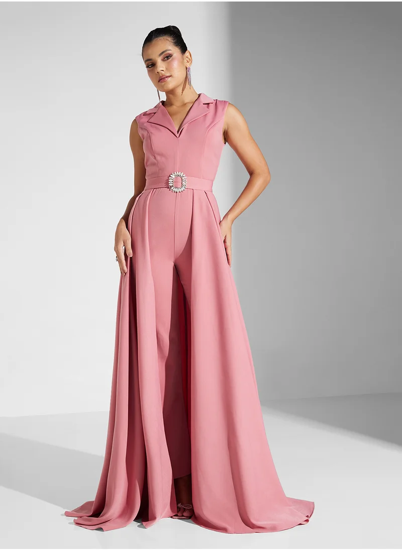 Akadia Fashion Blazer neck crepe jumpsuit