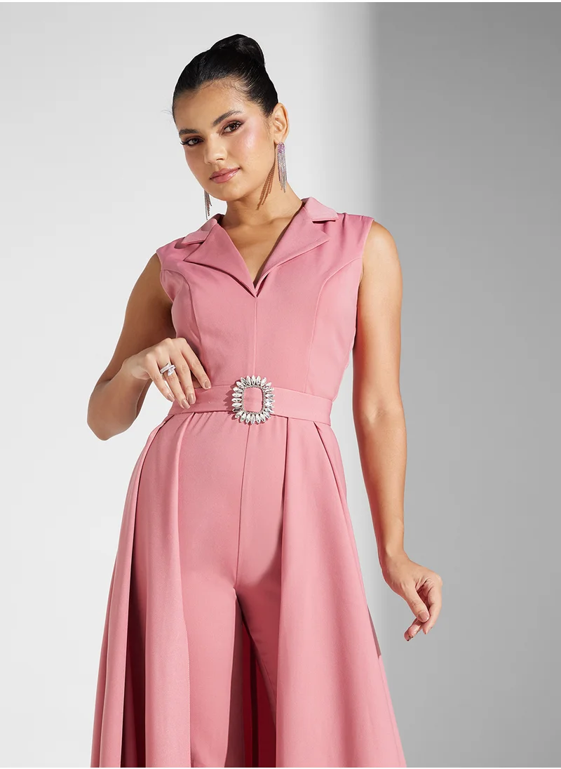 Akadia Fashion Blazer neck crepe jumpsuit