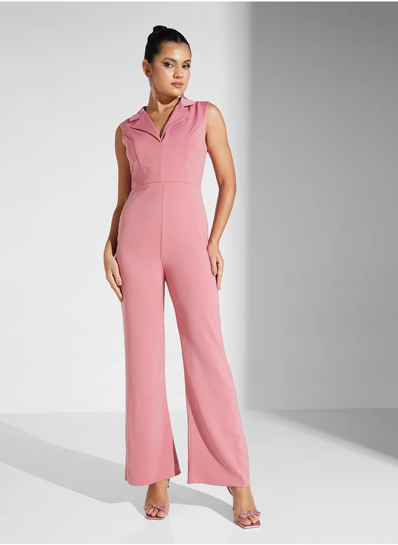 Akadia Fashion Blazer neck crepe jumpsuit