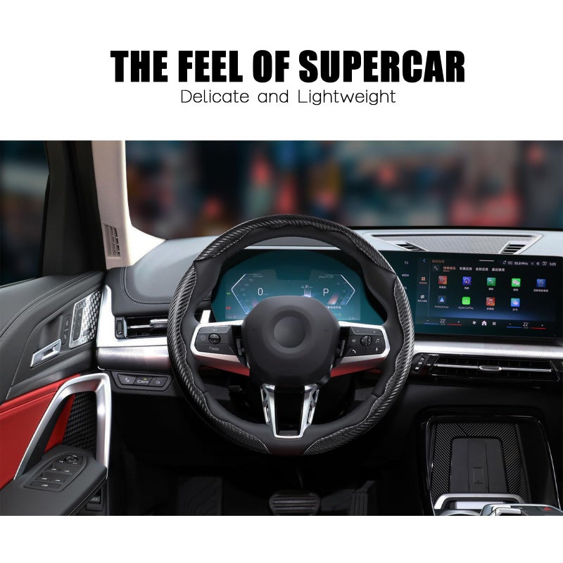 Aimato Carbon Fiber Steering Wheel Covers 3 Piece Clip on Steering Wheel Cover (Matte Black) - Image 5