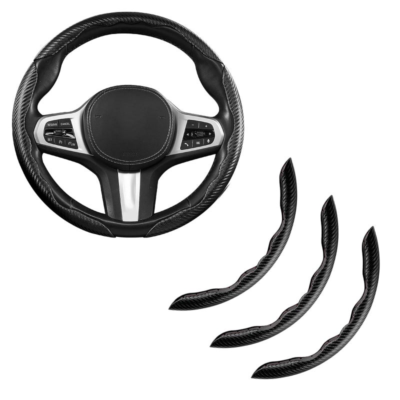 Aimato Carbon Fiber Steering Wheel Covers 3 Piece Clip on Steering Wheel Cover (Matte Black) - Image 1