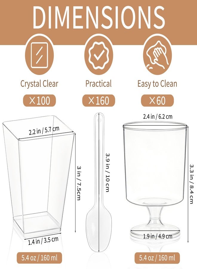 Cheardia 320 Pack Dessert Cups, 5 oz Mini Plastic Clear Parfait Cup, Reusable Square and Round Goblet Dessert Bowl with Spoon, Shot Glasses Container for Parfait Jello Appetizer Cocktail Yogurt Party - Image 2