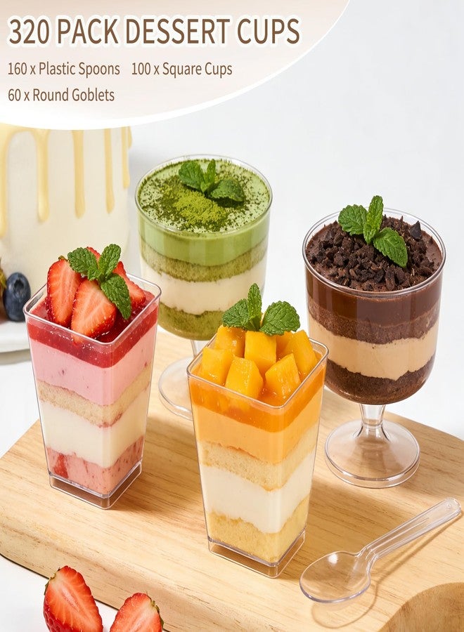 Cheardia 320 Pack Dessert Cups, 5 oz Mini Plastic Clear Parfait Cup, Reusable Square and Round Goblet Dessert Bowl with Spoon, Shot Glasses Container for Parfait Jello Appetizer Cocktail Yogurt Party - Image 4
