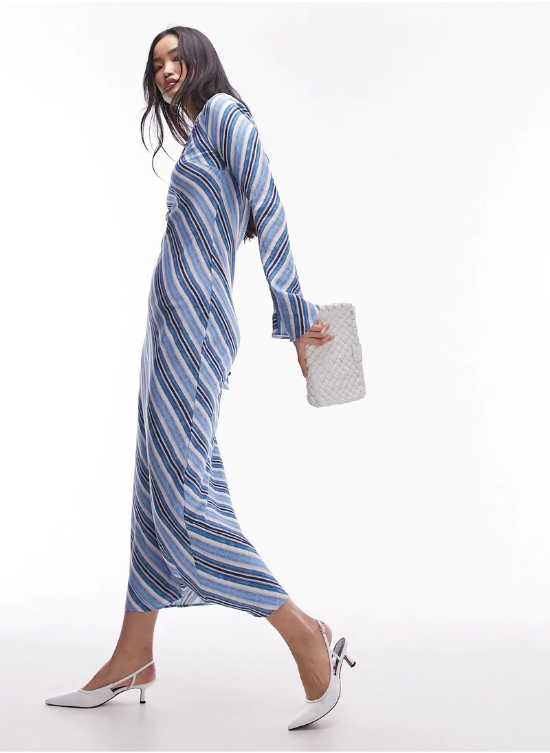 TOPSHOP Flute Sleeve Striped Dress