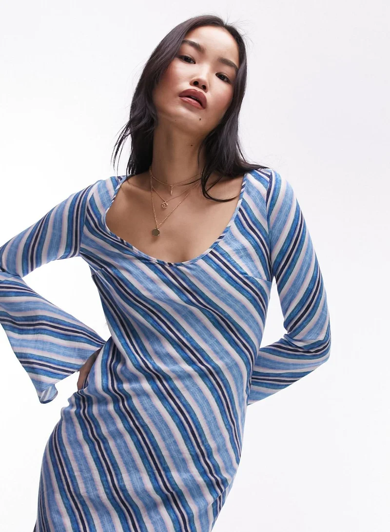 TOPSHOP Striped Flared Sleeve Dress