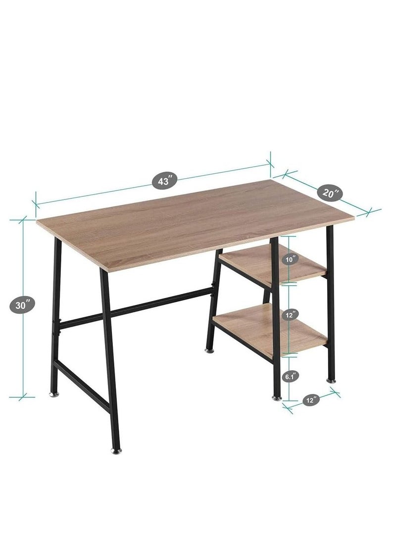 Cool Baby COOLBABY Simple Style Wood Table & Metal Frame Home Office Computer Desk Writing Study Workstation with 2 Tier Storage Shelves,43 inch - Image 4