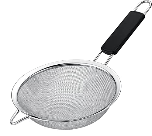 KAFOOR Fine Mesh Strainer with thermo plastic rubber handle - Sieve Fine Mesh Stainless Steel - Ideal to Sift Flour, Icing Sugar, Fruits and Vegetables (5.5 Inches) - Image 1